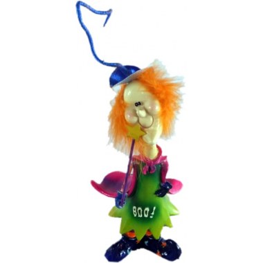 Dekoracja ceramiczna 23x8cm 'Halloween' figurka czarownica z głową na sprężynie w wor. w pud.