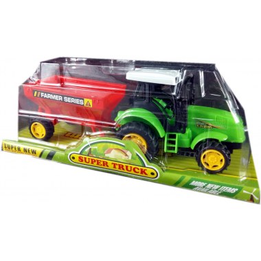 Zabawka pojazd traktor z przyczepą 26cm w kloszu