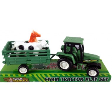 Zabawka pojazd traktor z przyczepą i zwierzętami domowymi 16cm w kloszu