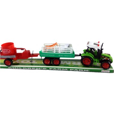 Zabawka pojazd traktor z przyczepą 51cm  ze zwierzętami domowymi + silos w kloszu