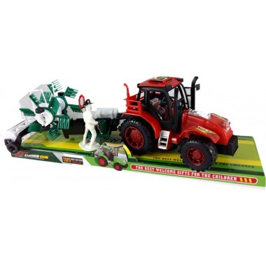 Zabawka pojazd traktor z przyczepą do prac polowych 32cm + farmer w kloszu