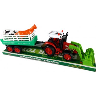 Zabawka pojazd traktor z przyczepą i zwierzętami domowymi 39cm w kloszu