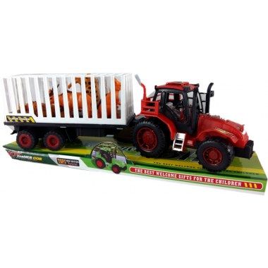 Zabawka pojazd traktor z przyczepą i zwierzętami dzikimi 32cm w kloszu