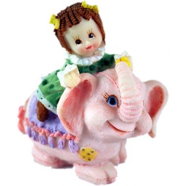 Dekoracja ceramiczna figurka słoń z dziećmi różowy/niebieski 9x7cm w pud.