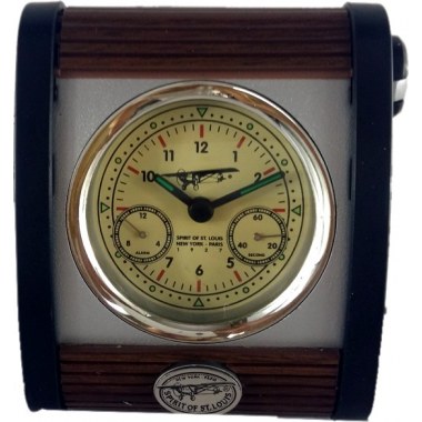 Zegar budzik prostokąt: 10x7.5cm zasuwany wzór zegar z samolotu na bat.1xAG13 brązowo/srebrny w pud.