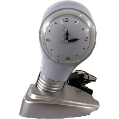 Zegar stojący/wiszący nowoczesny świecący okrągły: 31x24cm plast. w kształcie żaarówki na bat.1xR6 i zasilacz do prądu 50Hz w pud.