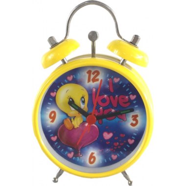 Zegar budzik okrągły: 11x7cm metalowy dziecięcy Teety żółty na bat.1xR6