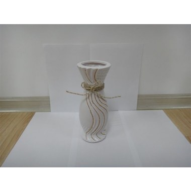 Dekoracja ceramiczna wazon biały/brąz: 25.5x10cm