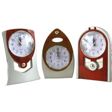 Zegar budzik mix wzór: 15x11cm srebrno/brązowy w pud.